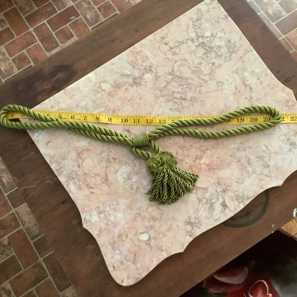 Set of 3 Olive Green Vintage Grandmillenial Curtain Tassel Rope Tiebacks